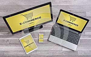 E-commerce concept on different devices