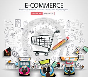 E-commerce Concept with Doodle design style