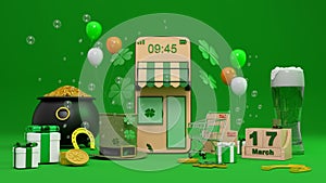 E-commerce concept on St. Patrick`s Day, Shopping online and delivery service on mobile application., 3d rendering