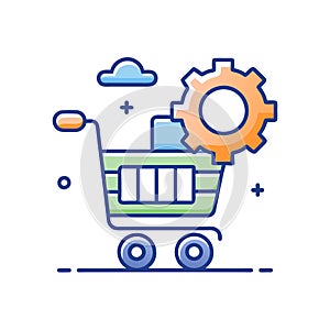 E-commerce Development: Shopping Cart, Gear, and Cloud Icon for Online Retail Solutions