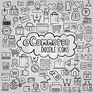 E commerce doodle icons collection