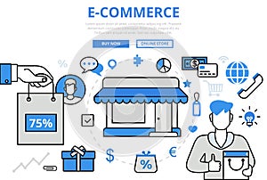 E-commerce electronic sale shop concept flat line art vector
