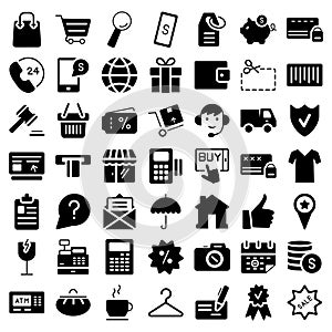 E-commerce. Flat web icons set. Vector symbols. Vector illustration