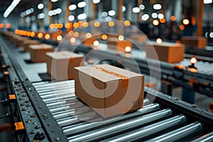 E-Commerce Fulfillment Center Streamlining Order Processes Conveyor belts and packaging blur