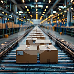 E-Commerce Fulfillment Center Streamlining Order Processes Conveyor belts and packaging blur