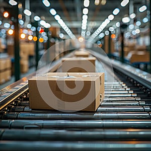 E-Commerce Fulfillment Center Streamlining Order Processes Conveyor belts and packaging blur