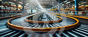E-Commerce Fulfillment Center Streamlining Order Processes Conveyor belts and packaging blur