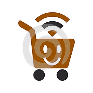 e commerce funny WiFI basket logo and icon