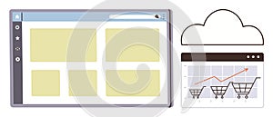 E-commerce Growth Concept with Web Interface and Rising Sales Graph in Cloud Technology