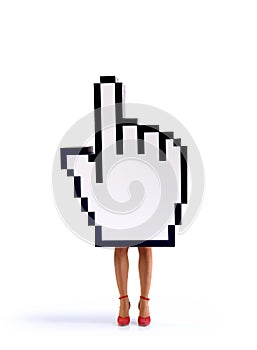 E-commerce hand cursor with female legs