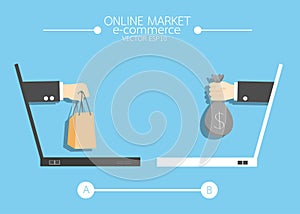 E-commerce Hand holding shopping online concept