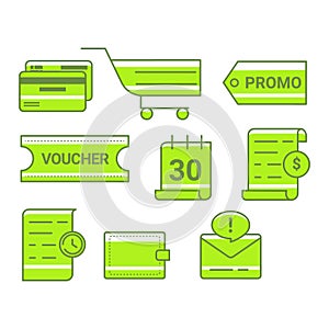 E-commerce icon design collection on green color