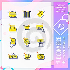 E-commerce icon set with line style for shopping symbol. Online market icon bundle can use for website, app, UI, infographic,