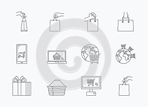 E-commerce icons element set. Shopping. Online shopping thin line icons vector Illustration