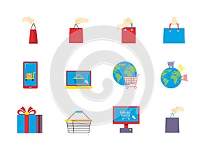 E-commerce icons element set. Shopping. Online shopping thin line icons vector Illustration