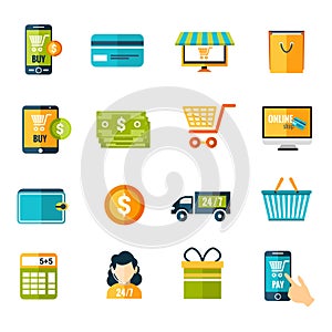 E-commerce icons set flat