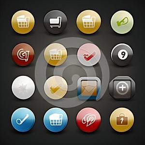 E-commerce icons shopping basket buttons for system, app, website on a black background