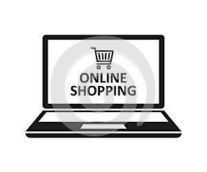 E-commerce, laptop shopping, tech shop sign, online shopping â€“ vector