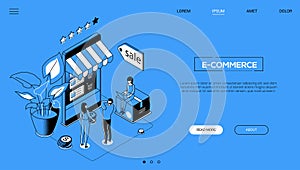 E-commerce - line design style isometric web banner