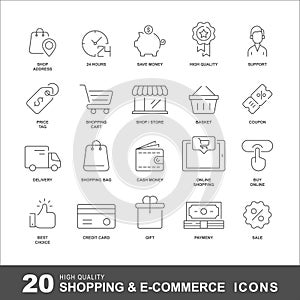 E-commerce line icons. Shopping and sales icon set with editable stroke