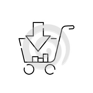 E-Commerce line vector icons set. Editable Stroke. Discount and sale or shopping mall shop season. Sign shopping cart and arrow