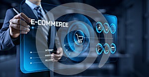 E-commerce online shopping business technology concept on screen.