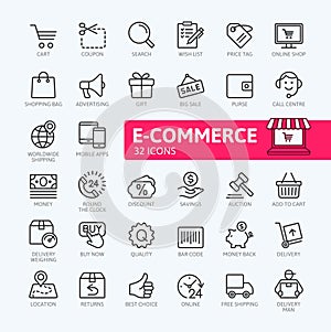 E-commerce, online shopping and delivery elements web icon set - outline icon set