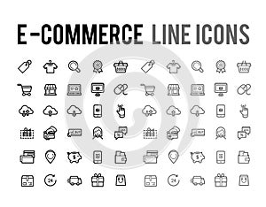 E-commerce online shopping, delivery vector line icon collection set for eshop seller