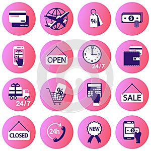 E-commerce online shopping flat icons. Vector illustration