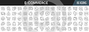 E-commerce and online shopping line icons collection. Big UI icon set in a flat design. Thin outline icons pack. Vector