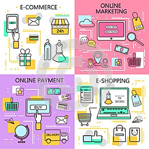 E-Commerce Online Shopping,Marketing,Online Payment Banners. Business. Internet and mobile marketing concept. For web and mobile