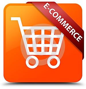 E-commerce orange square button red ribbon in corner