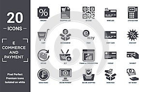 e.commerce.and.payment icon set. include creative elements as percent, atm machine, debit card, financial presentation, online