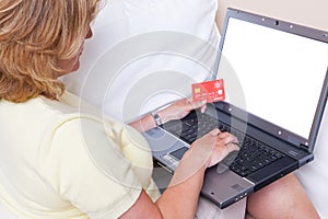 E-commerce purchase on laptop