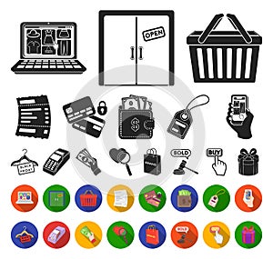 E-commerce, Purchase and sale black,flat icons in set collection for design. Trade and finance vector symbol stock web