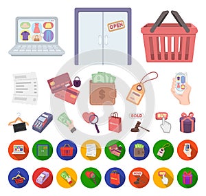 E-commerce, Purchase and sale cartoon,flat icons in set collection for design. Trade and finance vector symbol stock web