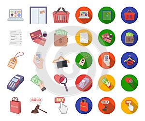 E-commerce, Purchase and sale cartoon,flat icons in set collection for design. Trade and finance vector symbol stock web