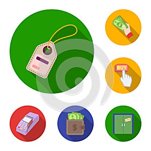 E-commerce, Purchase and sale flat icons in set collection for design. Trade and finance vector symbol stock web