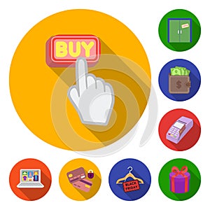 E-commerce, Purchase and sale flat icons in set collection for design. Trade and finance vector symbol stock web