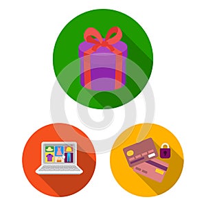 E-commerce, Purchase and sale flat icons in set collection for design. Trade and finance vector symbol stock web