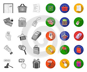 E-commerce, Purchase and sale mono,flat icons in set collection for design. Trade and finance vector symbol stock web