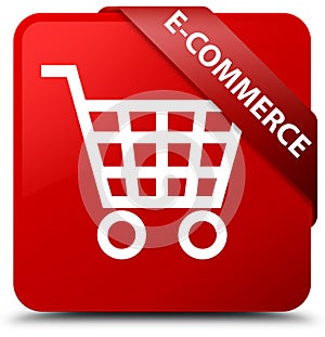 E-commerce red square button red ribbon in corner