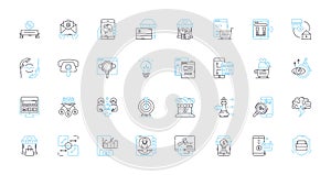 E-commerce sales linear icons set. Marketing, Conversion, Sales, Traffic, Checkout, Affiliates, Discounts line vector