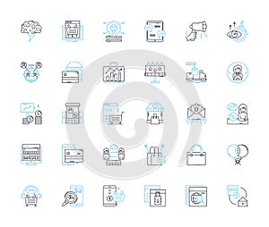 E-commerce sales linear icons set. Marketing, Conversion, Sales, Traffic, Checkout, Affiliates, Discounts line vector