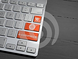 E-commerce sales, online shopping, shopping offers. Computer keyboard buttons. 3d rendering