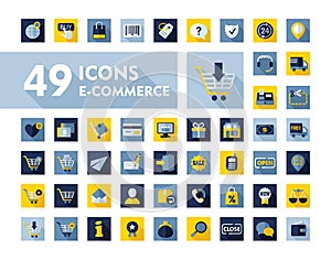 E-commerce set vector icons shopping and online