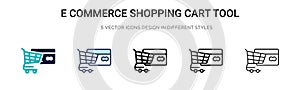 E commerce shopping cart tool icon in filled, thin line, outline and stroke style. Vector illustration of two colored and black e