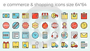 E commerce, shopping and delivery icons set