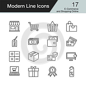 E-commerce and Shopping online icons. Modern line design set 17. For presentation, graphic design, mobile application, web design