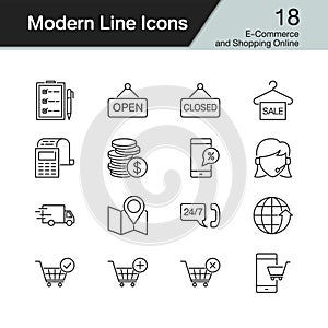 E-commerce and Shopping online icons. Modern line design set 18. For presentation, graphic design, mobile application, web design